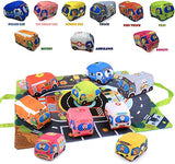 SYGA Soft Cars Toys,Town Play Mat,9 PCs Toddler Cars Activities Cloth Vehicles Toy Car Set.