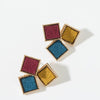 Red blue yellow square ear