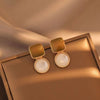 Brown square pearl stud earrings