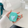 Box earphone cover - two-color crooked heart - with green circle - light green / airpods 1/2 generation