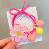 Rose red flower three-bead hair tie