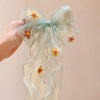 Green flower ribbon hair clip