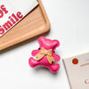 Leather stand - bow tie bear - rose red