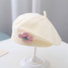 Small pink flower beret-white / 5 months to 18 months elastic 38-46cm