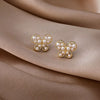 Butterfly pearl stud earrings