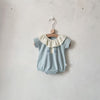 Light blue overprint ruffled collar printed short-sleeved romper / 66cm