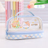 Portable double-layer transparent pencil case-blue kitten