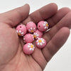 Hand-painted beads-daisy-rose red