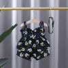 Navy blue flower suspender skirt/shorts/hair tie / 80 cm