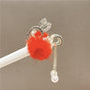 6#red hair ball pearl rabbit clip