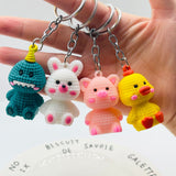 Creative woolen doll key chain PVC soft rubber dinosaur baby rabbit piglet yellow duck pendant gift