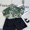 Flower green shirt + black shorts / 90cm