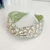 Green printed small floral cross headband