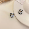 White silver post bear stud earrings