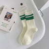 Wide green stripe on white background / one size fits all
