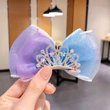 Super fairy bowknot hair clip princess crown hair card children cute baby three-dimensional mesh headdress little girl hair accessories