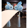 4# plush tassel bell rabbit hair clip - light blue 2pcs