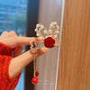 3#red camellia clip-rabbit ear tassel