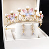 G-016kc gold crown with beads + earring clip with beads + earrings