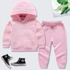Pink + pink solid color hooded sweater suit / 90cm