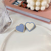Blue and white heart stud earrings