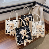 Children's Bags 2023 Spring New Girls Messenger Bag Baby Cute Bear Doll Canvas Handbag Foreign Trade
