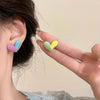 Color mixed heart stud earrings