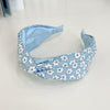 Blue printed small floral cross headband
