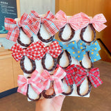 Children's wig hair clip plaid bow braid new Korean version hair accessories ball head girl baby bangs clip