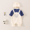 Beige [bear head stitching siamese] + hat / 66cm