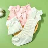 Girls socks mesh breathable two-color long tube baby cotton socks cute pink big bow cotton socks children socks