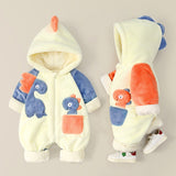 Baby jumpsuit plus velvet thickened autumn and winter new male and female baby romper cartoon climbing clothing winter cotton clothing climbing clothing
