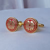K gold round red happy word cufflinks