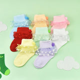 Children's lace socks colorful baby cotton socks girls socks ribbon double layer lace princess lace socks