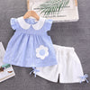 Sky blue short-sleeved jacquard sunflower / 73
