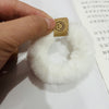 1#short section furry smiling face scrunchie-white