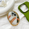 Metal bracket - shaped oval mirror - gold