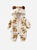 Multi-color baby jumpsuit 2023 autumn and winter children's thickened winter jumpsuit cute bear hooded baby crawling