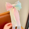 3#pearl bow ribbon hair clip-pink green gradient