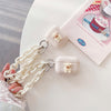 Headphone cover - plaid bear - beige - with white o chain / airpods 1st generation/2nd generation