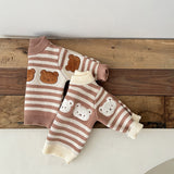 Ins baby autumn and winter clothes baby knitted sweater cartoon striped sweater newborn warm all-match tops to go out