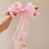 Pink flower ribbon hair clip