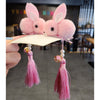 2# plush tassel bell rabbit hair clip - pink 2pcs