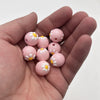 Hand painted beads - daisy - pink