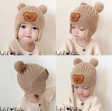 Baby woolen hat, cute bear ear protection hat, children's winter thickened warm knitted hat, Korean style infant hat