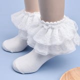 Children's socks pure color lace lace girls socks sweet princess baby socks sweat-absorbing breathable elastic cotton socks