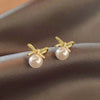 Bow pearl stud earrings