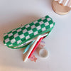 Green and white checked pencil case