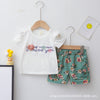 Floral short-sleeved suit white and green / 80 cm
