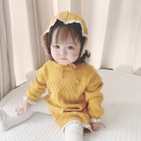 ins22 spring and autumn Korean baby soft wool bubble long-sleeved one-piece romper baby knitted romper with hat